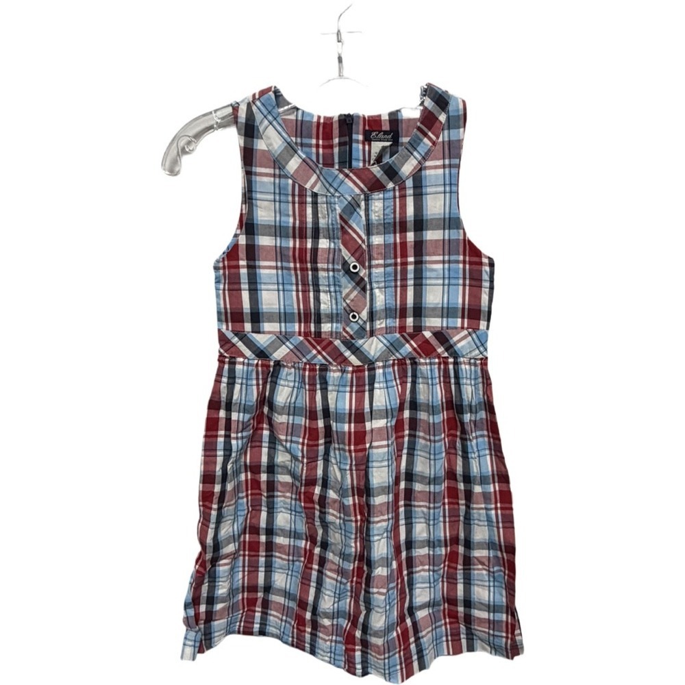 Vintage little girls blue red plaid dress 100% cotton size 10 uniform holiday